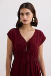 Buy Reistor Burgundy Crepe V-neck Dress Buy_Reistor_Burgundy Crepe V-neck Dress