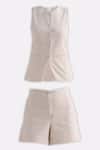 Reistor_Cream Cotton Round Neck Tweed Vest And Shorts Set _at_Aza_Fashions
