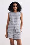 Shop_Reistor_Gray Cotton Round Neck Plaid Tweed Vest And Skorts Set _Online_at_Aza_Fashions