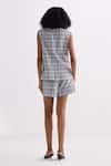 Reistor_Gray Cotton Round Neck Plaid Tweed Vest And Skorts Set _Online_at_Aza_Fashions