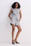 Buy_Reistor_Gray Cotton Round Neck Plaid Tweed Vest And Skorts Set _at_Aza_Fashions