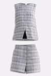 Shop_Reistor_Gray Cotton Round Neck Plaid Tweed Vest And Skorts Set 