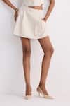 Buy_Reistor_Cream Cotton Notched Neck Tweed Cropped Vest And Pleated Skorts Set _Online_at_Aza_Fashions