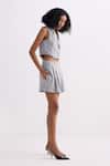 Shop_Reistor_Gray Cotton Notched Neck Cropped Vest And Pleated Skorts Set _at_Aza_Fashions