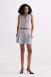 Reistor_Gray Cotton Notched Neck Cropped Vest And Pleated Skorts Set _Online_at_Aza_Fashions