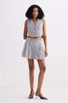 Buy_Reistor_Gray Cotton Notched Neck Cropped Vest And Pleated Skorts Set _at_Aza_Fashions