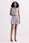 Buy_Reistor_Gray Cotton Notched Neck Cropped Vest And Pleated Skorts Set _Online_at_Aza_Fashions