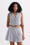 Shop_Reistor_Gray Cotton Notched Neck Cropped Vest And Pleated Skorts Set _Online_at_Aza_Fashions