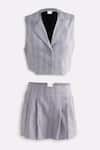 Reistor_Gray Cotton Notched Neck Cropped Vest And Pleated Skorts Set _at_Aza_Fashions