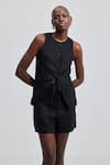 Reistor_Black Cotton Round Neck Sleeveless Top _at_Aza_Fashions