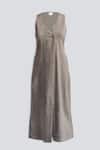 Reistor_Gray Hemp, Cotton V-neck Sleeveless Dress _Online_at_Aza_Fashions