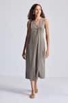 Buy_Reistor_Gray Hemp, Cotton V-neck Sleeveless Dress _at_Aza_Fashions