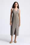 Buy_Reistor_Gray Hemp, Cotton V-neck Sleeveless Dress _Online_at_Aza_Fashions