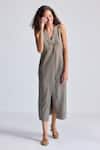 Shop_Reistor_Gray Hemp, Cotton V-neck Sleeveless Dress _Online_at_Aza_Fashions