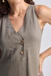 Buy_Reistor_Gray Hemp, Cotton V-neck Sleeveless Dress 