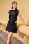 Shop_Therealb_Black Jacquard Fringe Round Neck Detail Top And Skirt Set _Online_at_Aza_Fashions