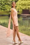 Buy_Therealb_Peach Jacquard Round Neck Mini Dress With Shoulder Ties _Online_at_Aza_Fashions