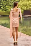 Shop_Therealb_Peach Jacquard Round Neck Mini Dress With Shoulder Ties _at_Aza_Fashions