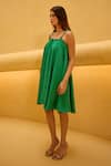 Buy_Therealb_Green Jacquard Square Neck Patterned Strap Dress _Online_at_Aza_Fashions