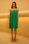 Shop_Therealb_Green Jacquard Square Neck Patterned Strap Dress _Online_at_Aza_Fashions
