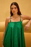 Therealb_Green Jacquard Square Neck Patterned Strap Dress _at_Aza_Fashions