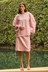 Buy_Therealb_Pink Jacquard Round Neck Pattern Top And Skirt Set _at_Aza_Fashions