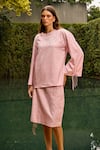 Buy_Therealb_Pink Jacquard Round Neck Pattern Top And Skirt Set _Online_at_Aza_Fashions