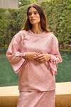 Buy_Therealb_Pink Jacquard Round Neck Pattern Top And Skirt Set 
