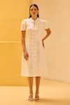 Buy_Therealb_White Jacquard Bows, Embroidery Collared, Keyhole Neck Floral Detail Dress _Online_at_Aza_Fashions