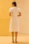 Shop_Therealb_White Jacquard Bows, Embroidery Collared, Keyhole Neck Floral Detail Dress _at_Aza_Fashions
