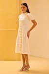 Shop_Therealb_White Jacquard Bows, Embroidery Collared, Keyhole Neck Floral Detail Dress _Online_at_Aza_Fashions