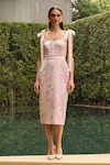 Buy_Therealb_Pink Jacquard Scoop Neck Floral Midi Dress With Tie-up Straps _at_Aza_Fashions