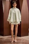 Therealb_Green Jacquard Collared Textured Oversized Shirt And Skorts Set _Online_at_Aza_Fashions