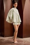 Buy_Therealb_Green Jacquard Collared Textured Oversized Shirt And Skorts Set _Online_at_Aza_Fashions