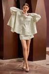 Buy_Therealb_Green Jacquard Collared Textured Oversized Shirt And Skorts Set _at_Aza_Fashions