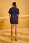 Shop_Therealb_Navy Jacquard Split V-neck Gathered Top And Shorts Set _at_Aza_Fashions