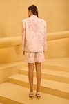 Shop_Therealb_Pink Jacquard Mandarin Collar Top And Shorts Set _at_Aza_Fashions