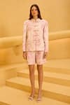 Buy_Therealb_Pink Jacquard Mandarin Collar Top And Shorts Set _Online_at_Aza_Fashions