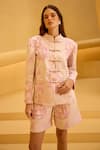 Buy_Therealb_Pink Jacquard Mandarin Collar Top And Shorts Set _at_Aza_Fashions