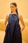Therealb_Navy Jacquard Beads Round Neck Embroidered Sleeveless Dress _Online_at_Aza_Fashions