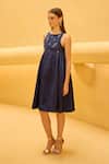 Buy_Therealb_Navy Jacquard Beads Round Neck Embroidered Sleeveless Dress _Online_at_Aza_Fashions