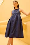 Buy_Therealb_Navy Jacquard Beads Round Neck Embroidered Sleeveless Dress _at_Aza_Fashions