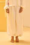 Therealb_White Taffeta Embroidery V-neck Sailor Collar Top And Bubble Pant Set _Online_at_Aza_Fashions