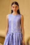 Therealb_Lavender Jacquard Round Neck Sleeveless Drop Waist Dress _Online_at_Aza_Fashions