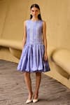 Therealb_Lavender Jacquard Round Neck Sleeveless Drop Waist Dress _at_Aza_Fashions