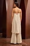 Shop_Therealb_Beige Jacquard Embroidery Bandeau Neck Strapless Long Top And Pant Set _at_Aza_Fashions