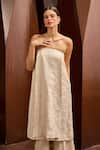 Buy_Therealb_Beige Jacquard Embroidery Bandeau Neck Strapless Long Top And Pant Set _Online_at_Aza_Fashions