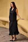 Buy_Therealb_Black Jacquard V-neck Vest And Skirt Set _at_Aza_Fashions