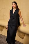 Buy_Therealb_Black Jacquard V-neck Vest And Skirt Set _Online_at_Aza_Fashions