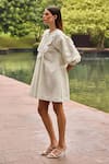 Therealb_Green Jacquard Keyhole Neck Dress With Scalloped Yoke And Tassels _Online_at_Aza_Fashions
